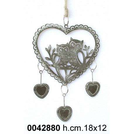 Pendaglio Cuore Con Coppia Gufi E 3 Cuori Grigionr. Ad154159*Disp.11/2014*