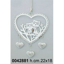 Pendaglio Cuore C/Coppia Gufi E 3 Cuori Bianconr. Cm22 Ad154160*Disp.11/2014*