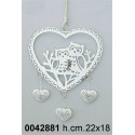 Pendaglio Cuore C/Coppia Gufi E 3 Cuori Bianconr. Cm22 Ad154160*Disp.11/2014*