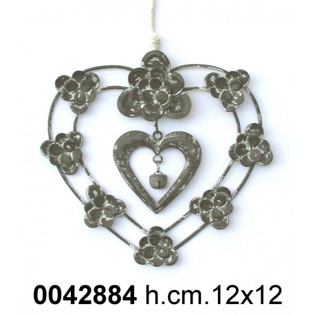 Pendaglio Cuore Corona Fiori Grigio Cm12 Ad133417*Disp.11/2014*Nr.