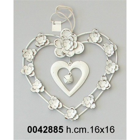 Pendaglio Cuore Corona Fiori Bianco Cm16 Ad133418*Disp.11/2014*Nr.