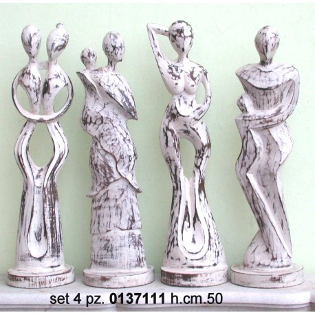 Serie 4 Pz.Statue Legno Putu Cm.50Nr.